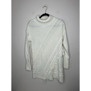 Chico’s Womens White Cream Boho Fringe Long Sleeve Sweater Size 0